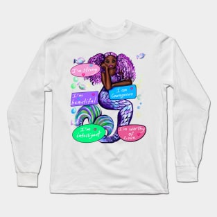 Positive motivations inspirationional affirmations African American mermaid affirmation Long Sleeve T-Shirt